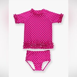Ruffle Butts Baby Girl 6-12 Months Rash Guard Bikini Set Short Sleeve NWT